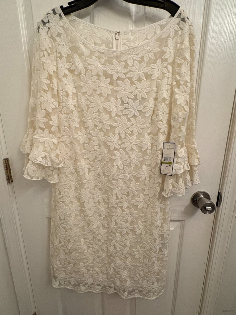 Jessica Howard Ruffled 3/4 Sleeved Knee Length Lace Floral Dress Size 14 NWT